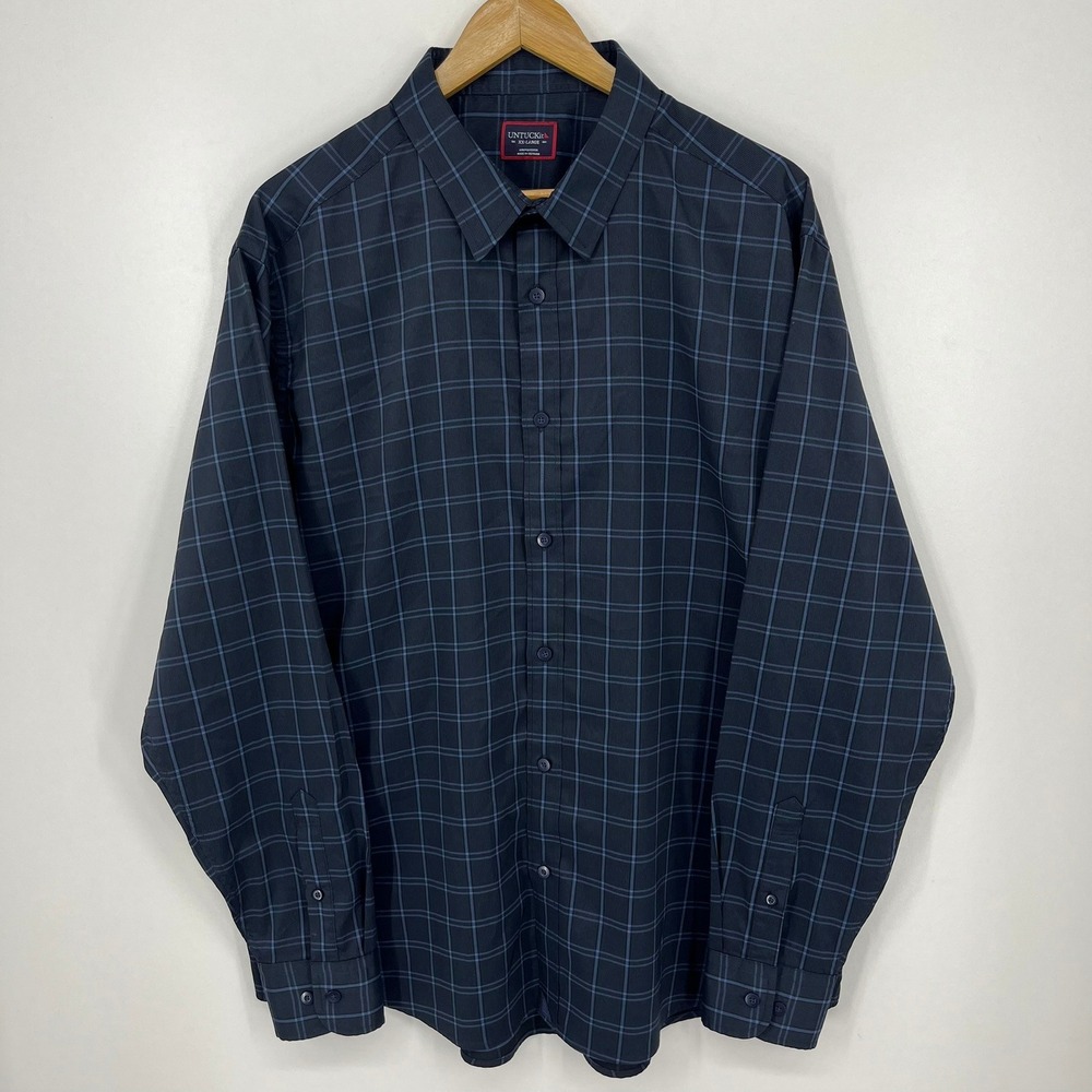 UNTUCKit Fendant Mens XXL Navy Blue Grid Plaid Button Down Shirt